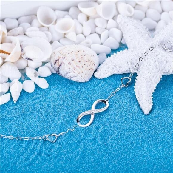 Billie Bijoux Sterling Silver Infinity Anklet Adjustable Love Charm Bracelet - Picture 6 of 7